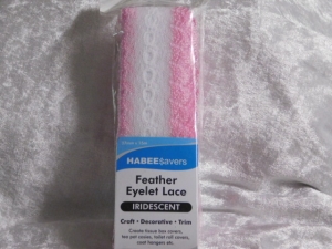 Feather Edge Eyelet Lace Pack of 15m Iridescent White/Pink